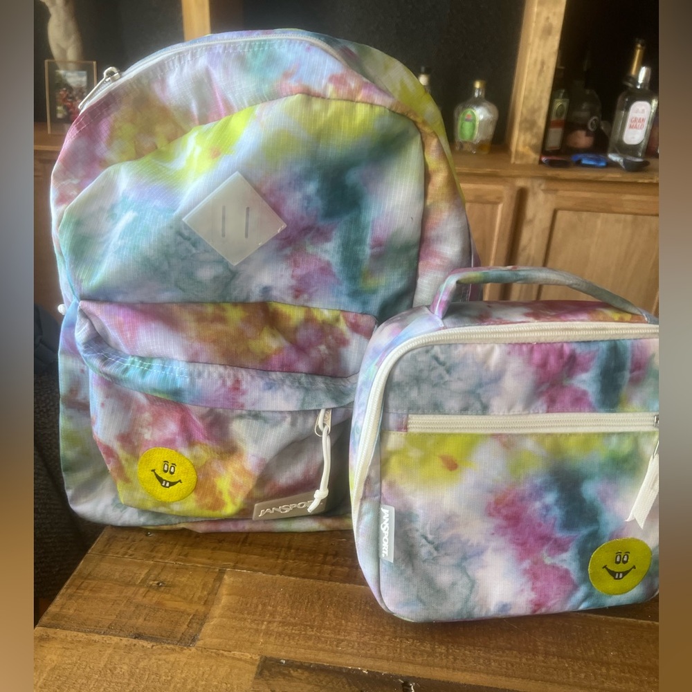 Jansport Blue and Purple Tie-Dye Backpack and Bag Set pre loved